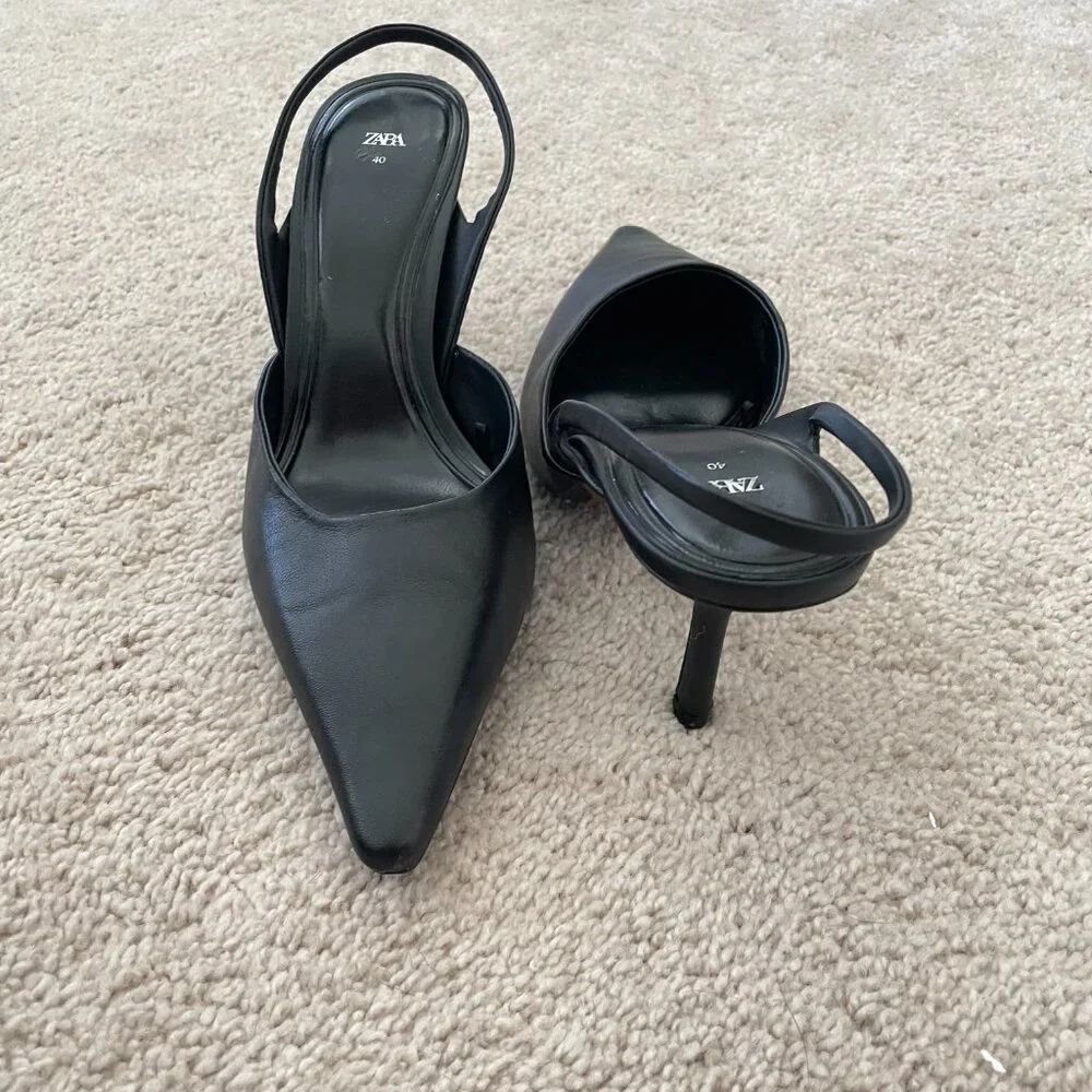 ZARA Chic Black Slingback Heels – Women’s Size 40 (US 9.5–10) - Picture 4 of 8